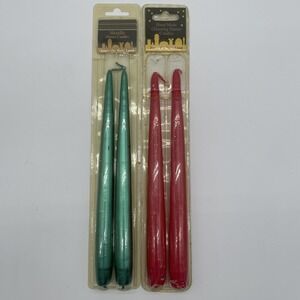 Vintage Handmade Dinner Candles Red Green Taper Holy Land Made In Israel NEW